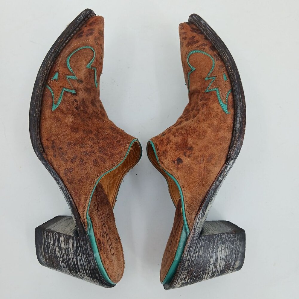 Old Gringo Leopard Print Suede Mules Size 5B Turq… - image 14